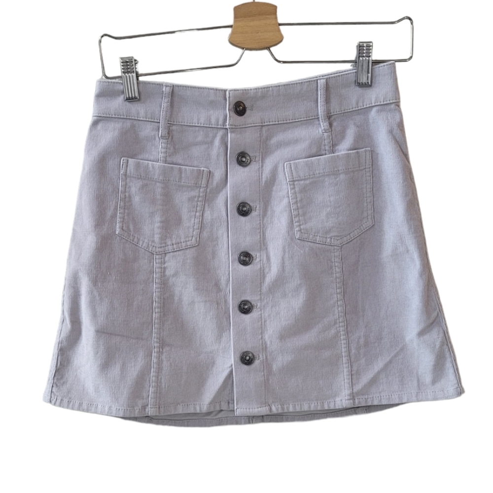 AERIE Light Grey Corduroy Button Front Mini Skirt Size S
